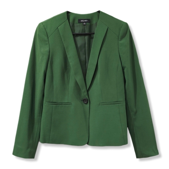 NINE WEST Emerald Green Single Button Blazer, 2 Pocket Front, in EUC, Size 4 - Picture 1 of 15